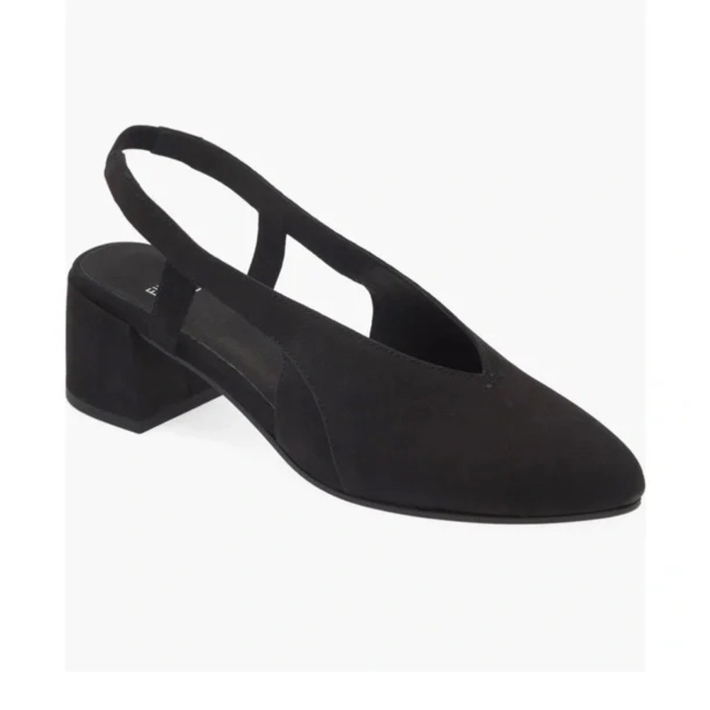 EUC Eileen‎ Fisher Black Suede Slingback Block Heel Shoes Women's Size 7